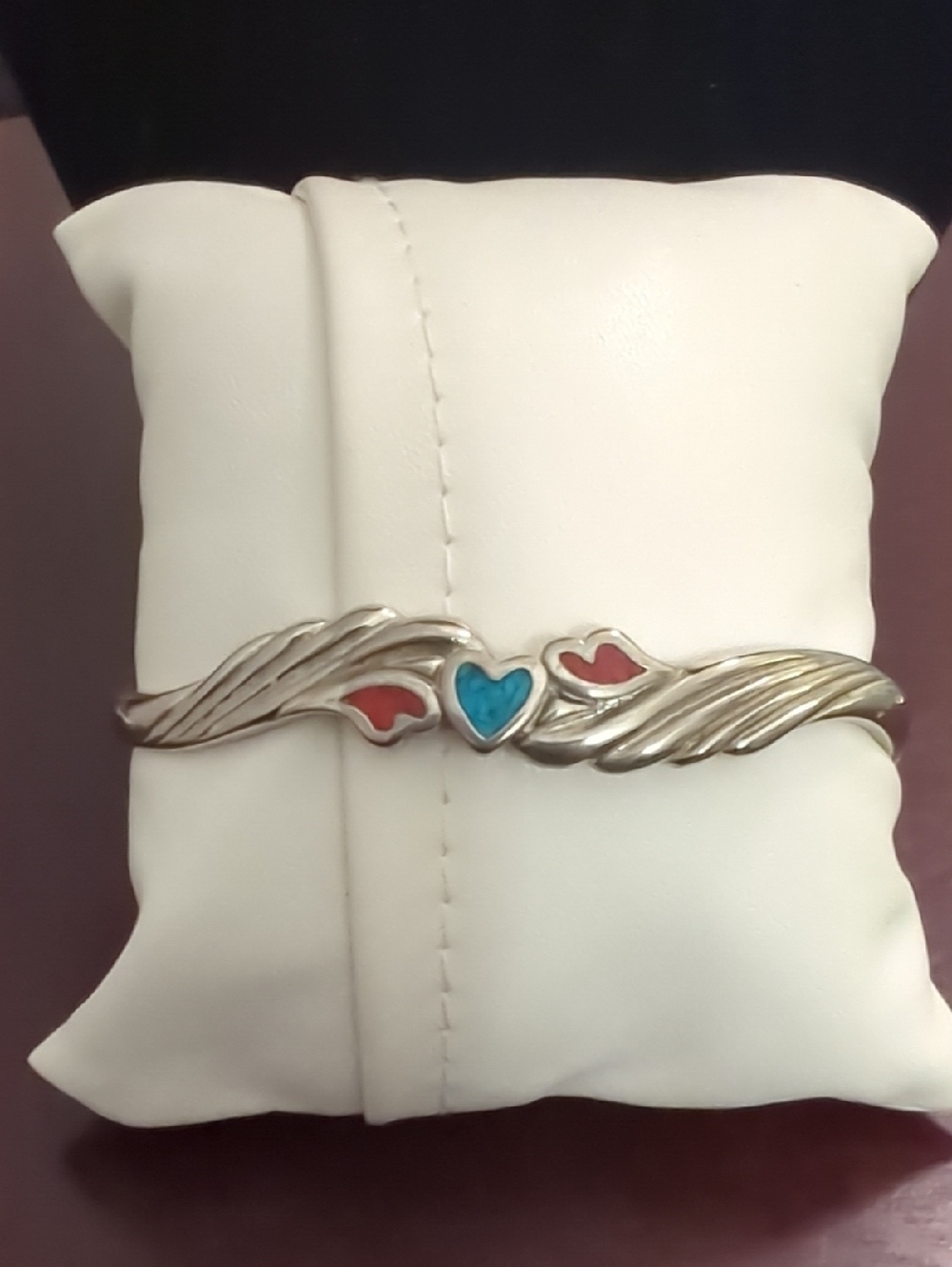 Carolyn Pollack Silver-Tone Bracelet with Turquoise and Coral Hearts